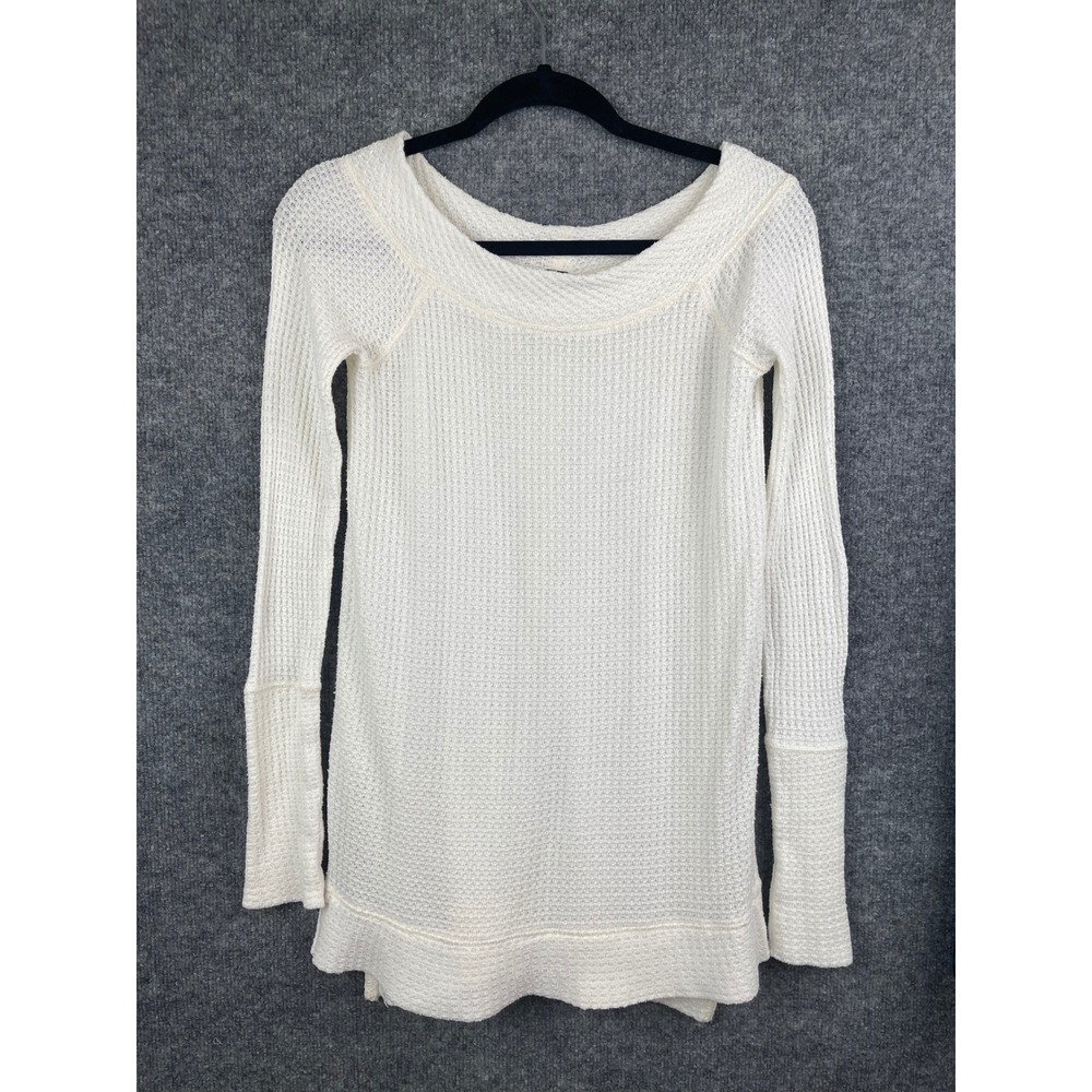 We The Free Thermal Top Women XS Ivory Excellent Scoop Neck Long Sleeve Waffle